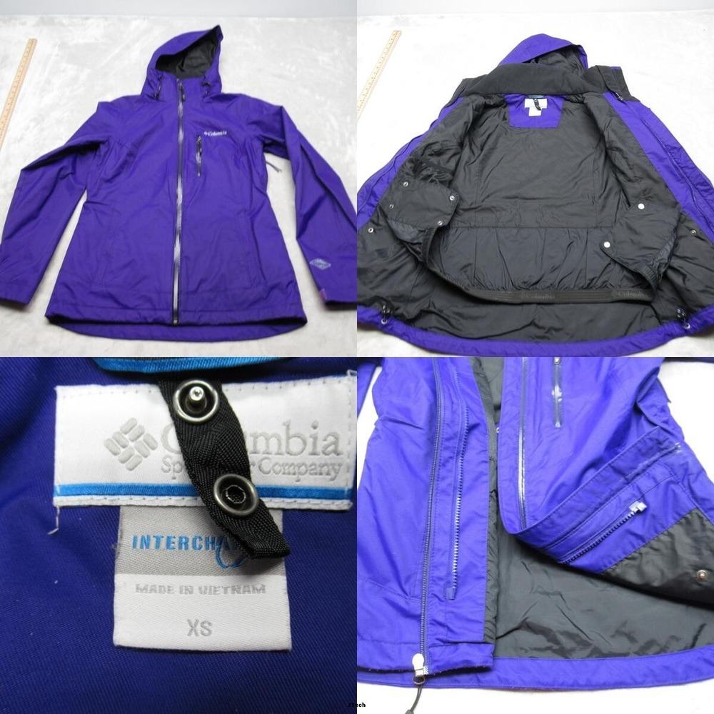 Columbia Jacket Women XS Purple Full Zip Interchange Hood Waterproof 3in1 Shell